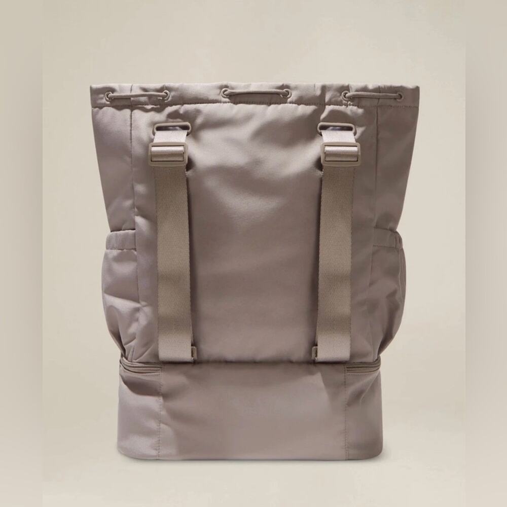 Beyond Yoga Taupe Drawstring Top Backpack with Lower Zip Compartment - Picture 3 of 9